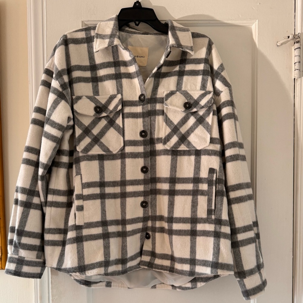 Thread & Supply Grey White Plaid Shacket